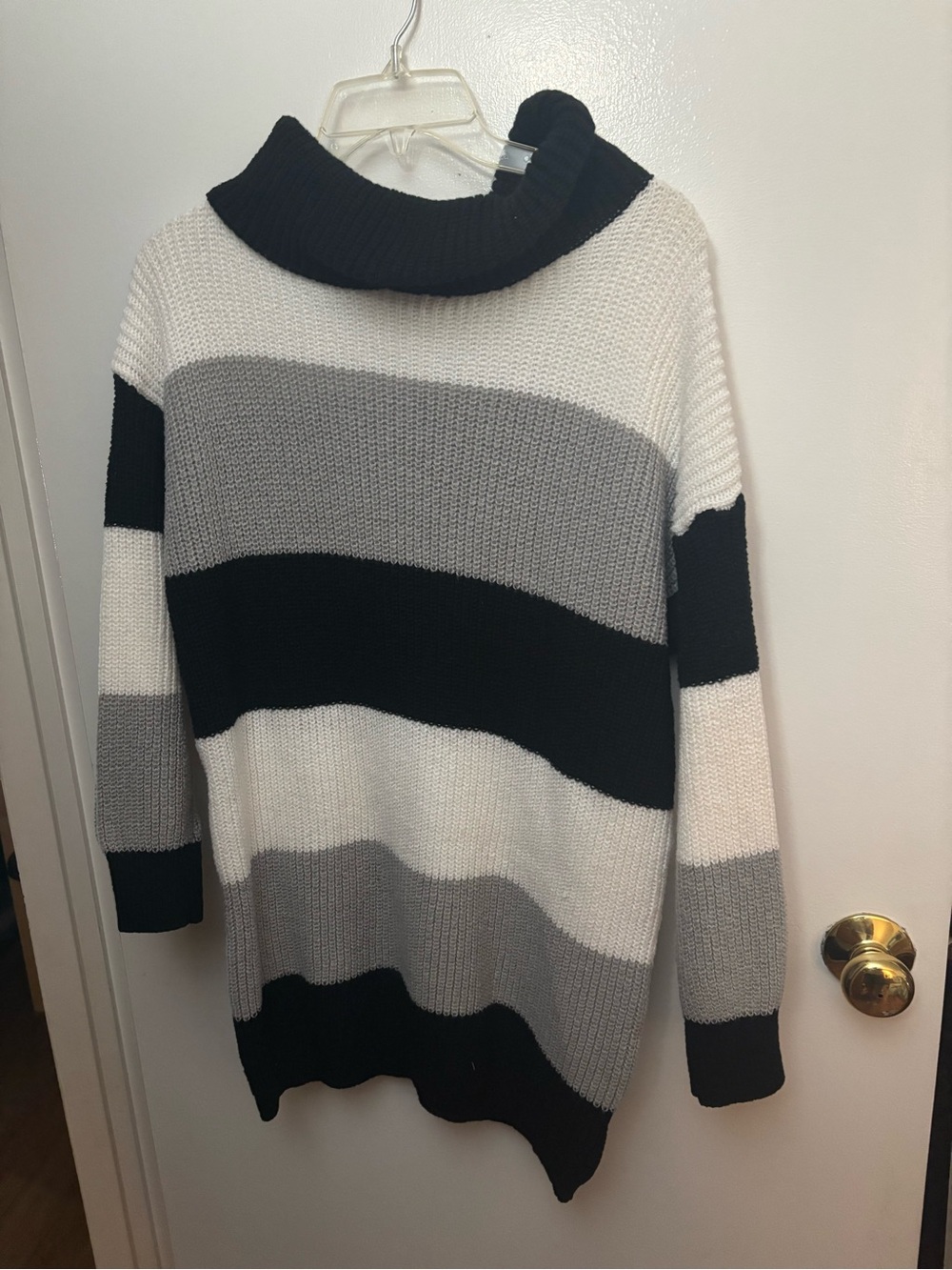 SHEIN Black, Gray & White Striped Cowl Neck Sweater